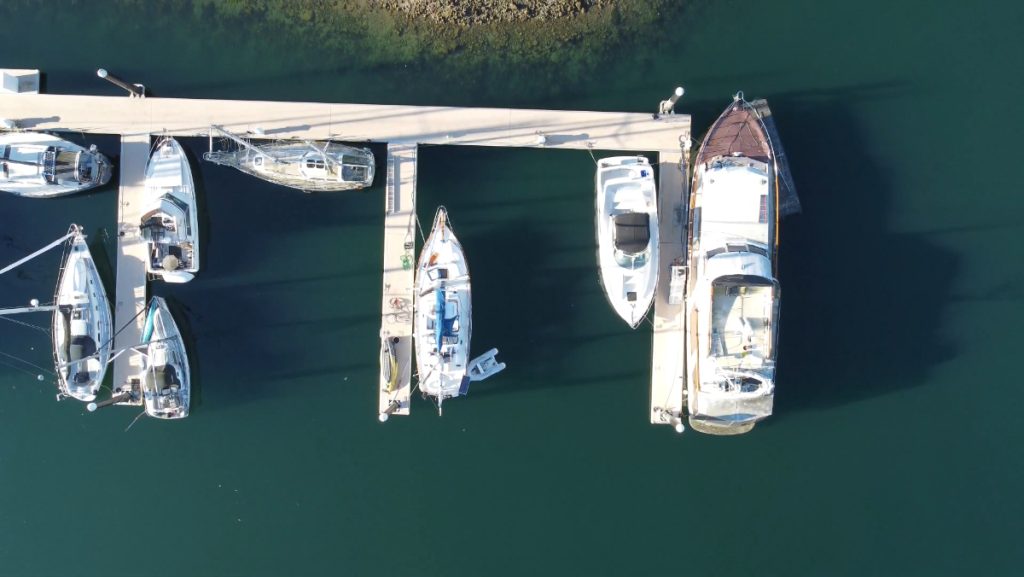 aerial view of boats at marina